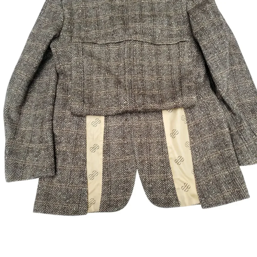 Vintage Ivy Prep Classic Professor Brown Wool Tweed Jacket Blazer Sport Coat 40L